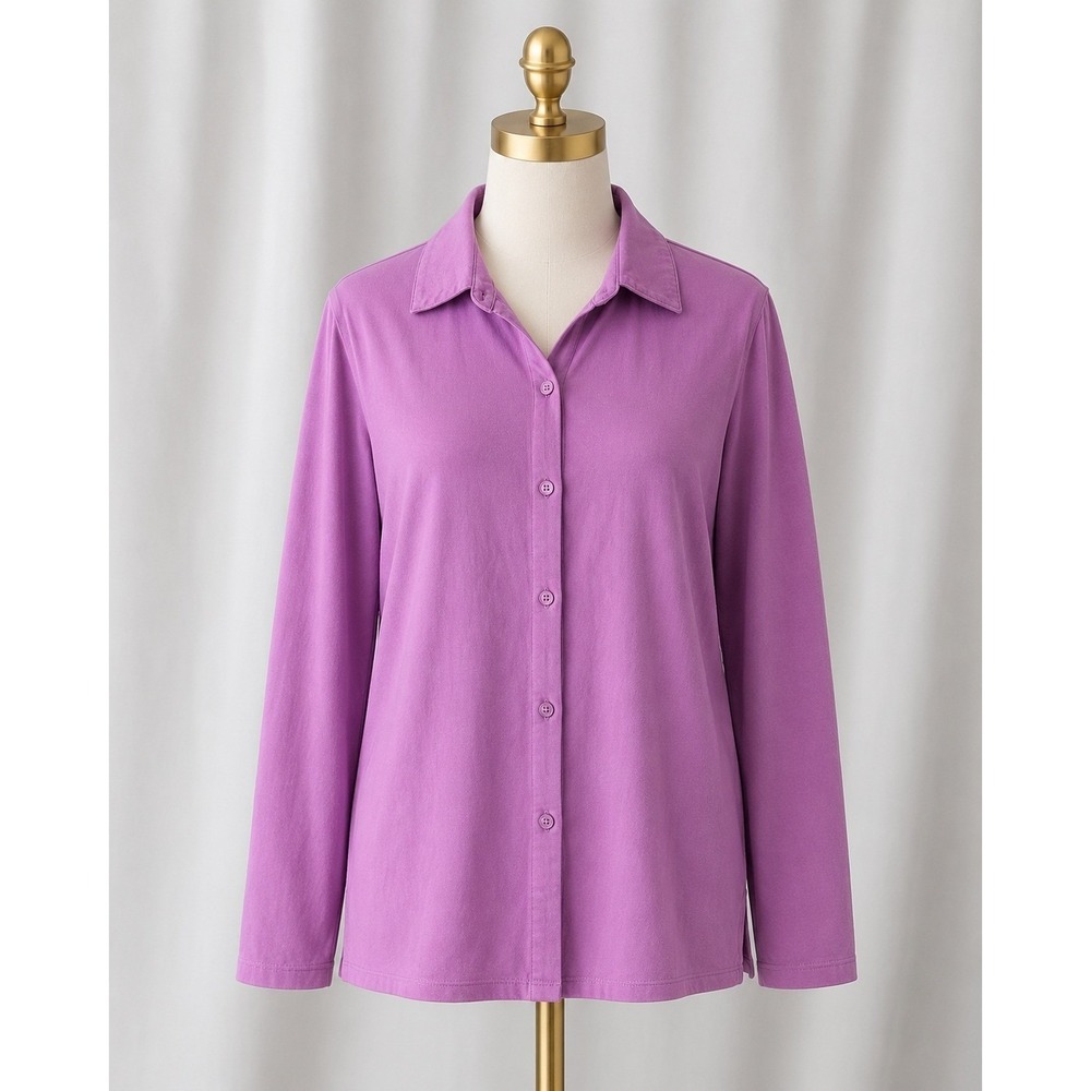 Sport Savvy Button Down Shirt Womens Size Large Purple Jersey Knit